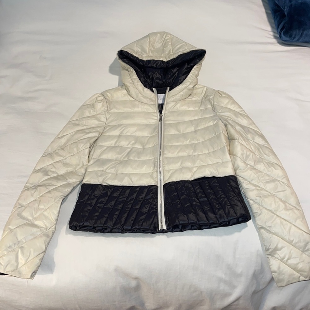 Lucy Paris Cream and Black Cropped Puffer